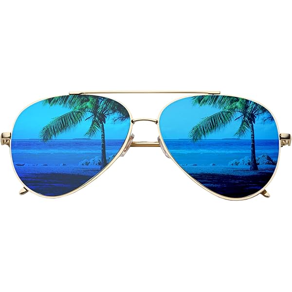 ZeroUV Double Crossbar Aviator Sunglasses - Gold Frame With Pink Mirror Lens, 59mm Round Metal - View #2