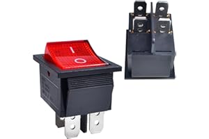 YOUFEN 2 Pcs Boat Rocker Switch AC 20A 125V, 16A 250V DPST 4 Pins 2 Position On Off Red LED Light Snap in Toggle Switch for Boat Car Household Appliances