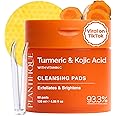 PLANTIFIQUE Kojic Acid and Turmeric Cleansing Pads with Ceramides, Niacinamide & Vitamin C - 60 Exfoliating Face Pads for Dar