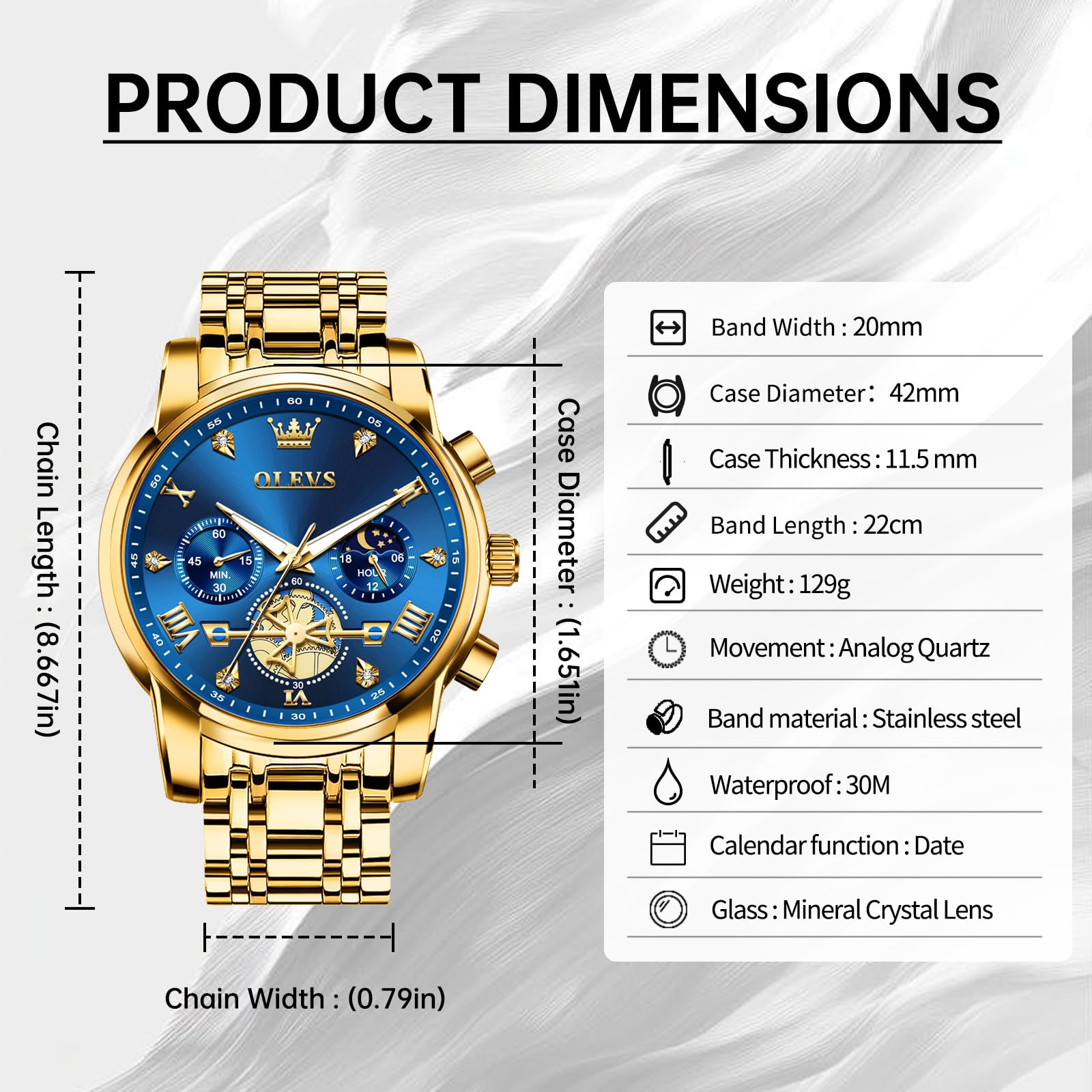 OLEVS Men Silver Watches,Men's Stainless Steel Chronograph Watch,Man Analog Quartz Big Face Male Watches Luxury Waterproof Roman Numeral Dress Diamond Relojes para Hombre