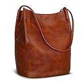 Iswee Leather Shoulder Bags for Women Vintage Tote Bag Ladies Purses and Handbags Soft Everyday Bucket Purse for Work