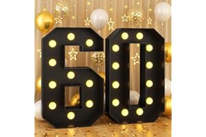 PAEYEQ 4FT Marquee 60 Numbers Large Black Number Marquee with Light for 60th Birthday Decorations Light Up Number Mosaic Numbers Frame Giant Cardboard Number with Light Bulbs Pre-Cut Foam DIY Anniversary