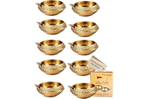 TIED RIBBONS Kuber Brass Diya | Set of 10, 0.8 x 2.5 inch | Golden Brass Oil Lamps for Home Decor Office | Vilakku for Puja Decorations, Ganesh Chaturthi | Traditional Diwali Decorations for Home