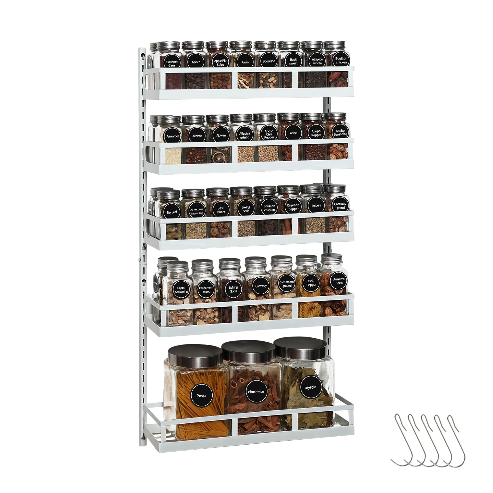 X-cosrack Wall Mount Spice Rack Organizer 5 Tier Height-Adjustable ...