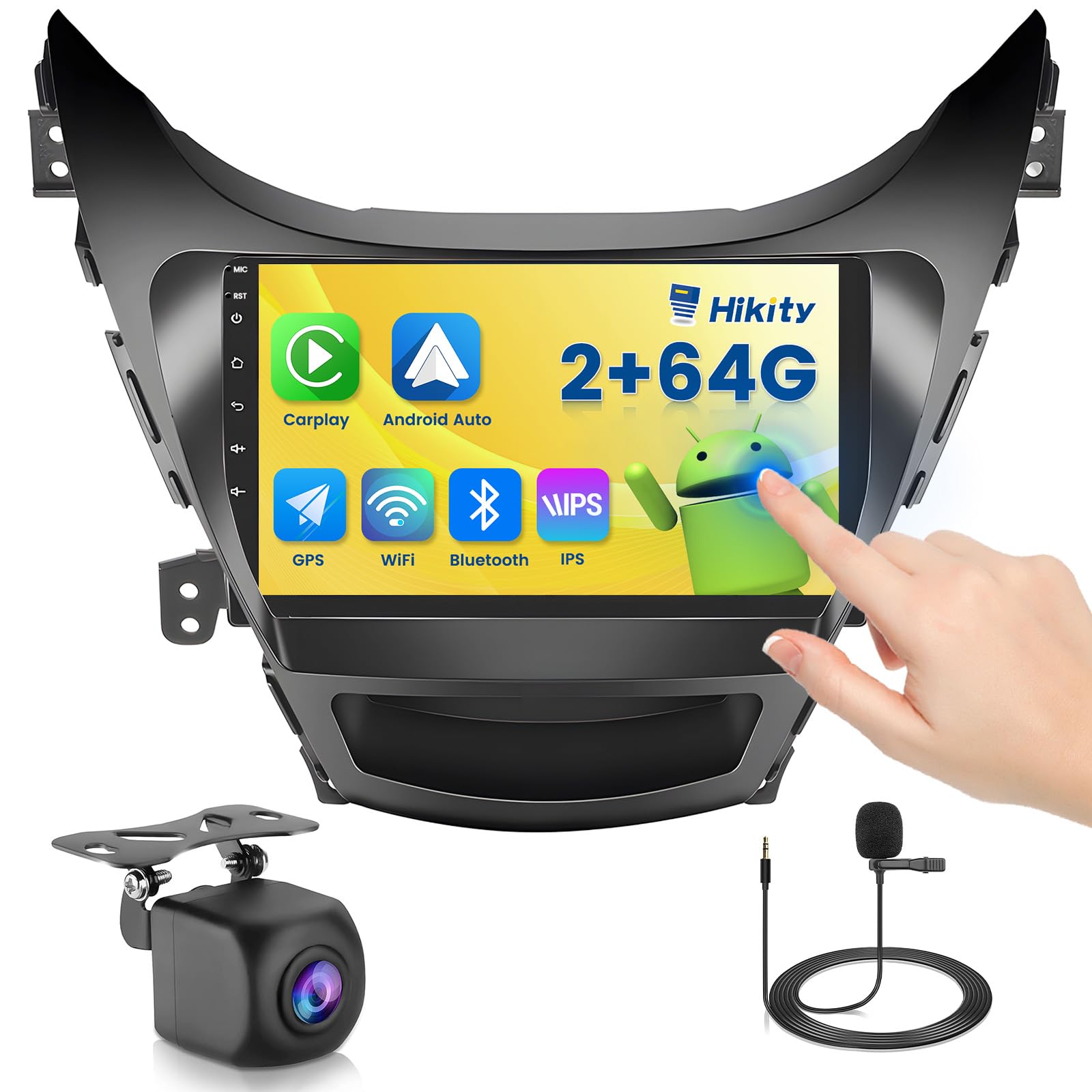 Photo 1 of Hikity Android 15 Car Stereo for Hyundai Elantra 2011 2012 2013, 9" Touch Screen Radio Dash Kit Wireless Carplay Android Auto 2+64G Mirror Link GPS WiFi Bluetooth SWC Backup Camera FM Mic