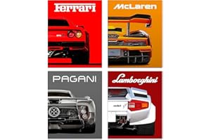 NIIORTY Modern Car Posters Classic Supercar Wall Art Prints, Cool Racing Ferrari Lamborghini McLaren Pagani Canvas Posters for Man Cave Boys Room Wall Decor, Sports Car Art Prints, Set of 4 (8"x10" Unframed)