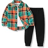 Voxikodex Toddler Boys Clothes 2 Piece Sweatsuit Set Flannel Plaid Shirt Hooded and Pants for Fall Winter 2-6Years