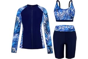 Arolina Womens Rash Guard Long Sleeve Swim Shirts Swimsuit 2025 Bathing Suit with Womens Swim Shorts & Two Pockets