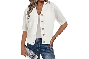 Arach&Cloz Womens Spring Summer 2025 Cardigan Sweaters Short Sleeve Button Crochet Knit Shrugs Fashion Tops