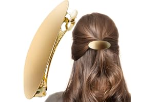 GAQWOK Barrettes For Women - 3inch Oval Vintage Metal Hair Clip - Gold Hair Barrette For Long Thick Hair - Prom & Formal Events