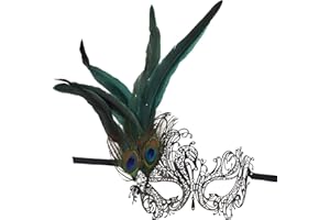 Thmyo Masquerade Metal Mask,Rhinestone Peacock Feathers Venetian Halloween Costume Mask