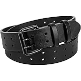 XZQTIVE Men Dual Holes Belt For Jean Pant Casual Leather Belts With Double Prong Buckle