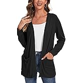 Lightweight Cardigan for Women Long Sleeve Fall Cardigans with Pockets Open Front Sweater with Striped Sleeve