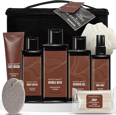 BODY & EARTH Men Bath Gift Set Sandalwood 8+ items Travel Bag