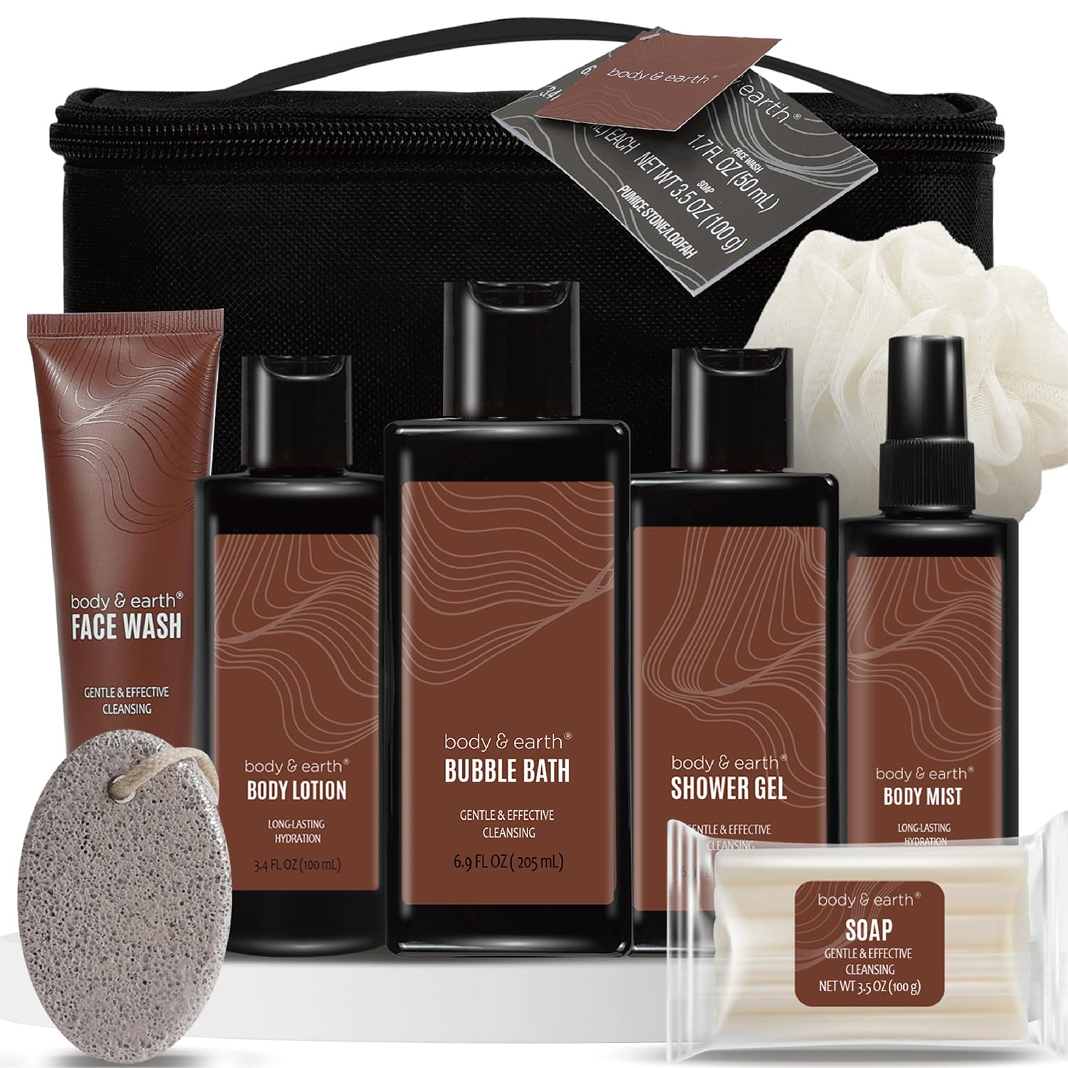 Bath and Body Gift Baskets for Men Body & Earth Sandalwood Mens Bath Set with Body Lotion, Face Wash, Shower Gel, Bubble Bath, Loofah & More, Gift Set for Men,Fathers Day Valentine Gifts Christmas