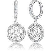 Celtic Knot Earrings for Women S925 Sterling Silver Heart Knot Hoop Earrings Cubic Zirconia Knot Round Dangle Earrings for Sensitive Ears Irish Celtic Jewelry Gift for Christmas Birthday