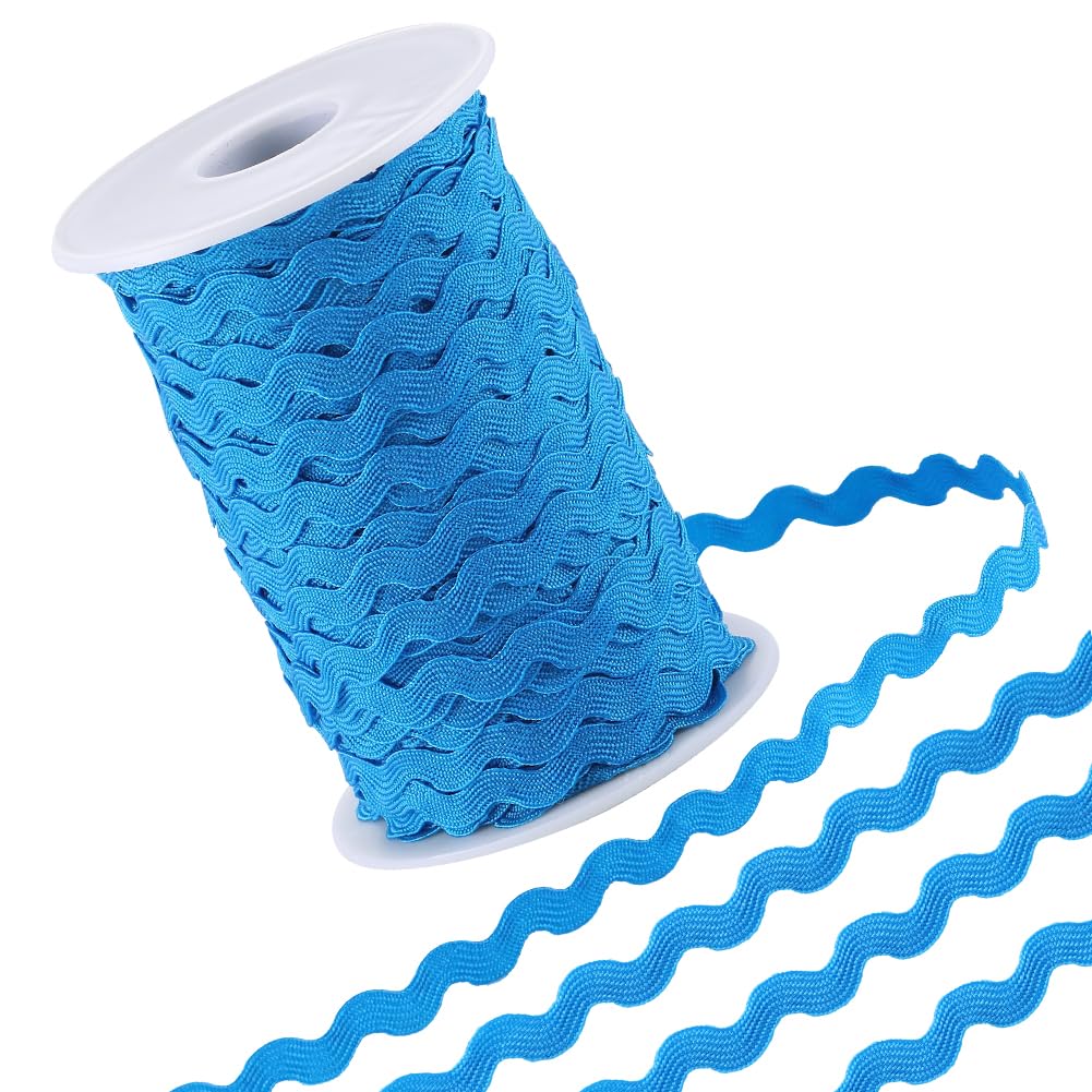 GORGECRAFT 50m Rick Rack Trim 5mm Wide Blue Wave Bending Fringe Trim Woven Braided Webbing Edge Fabric Lace Ribbon for DIY Sewing Crafts Dress Clothes Embellishment Party Decor Gift Wrapping Supplies
