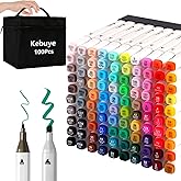 Kebuye Alcohol Markers 100 Colors, Alcohol Based Marker with Case, Dual Tip Art Markers for Kids Adults Coloring Books, Sketch Permanent Marker Pens, School Supplies Christmas Gift