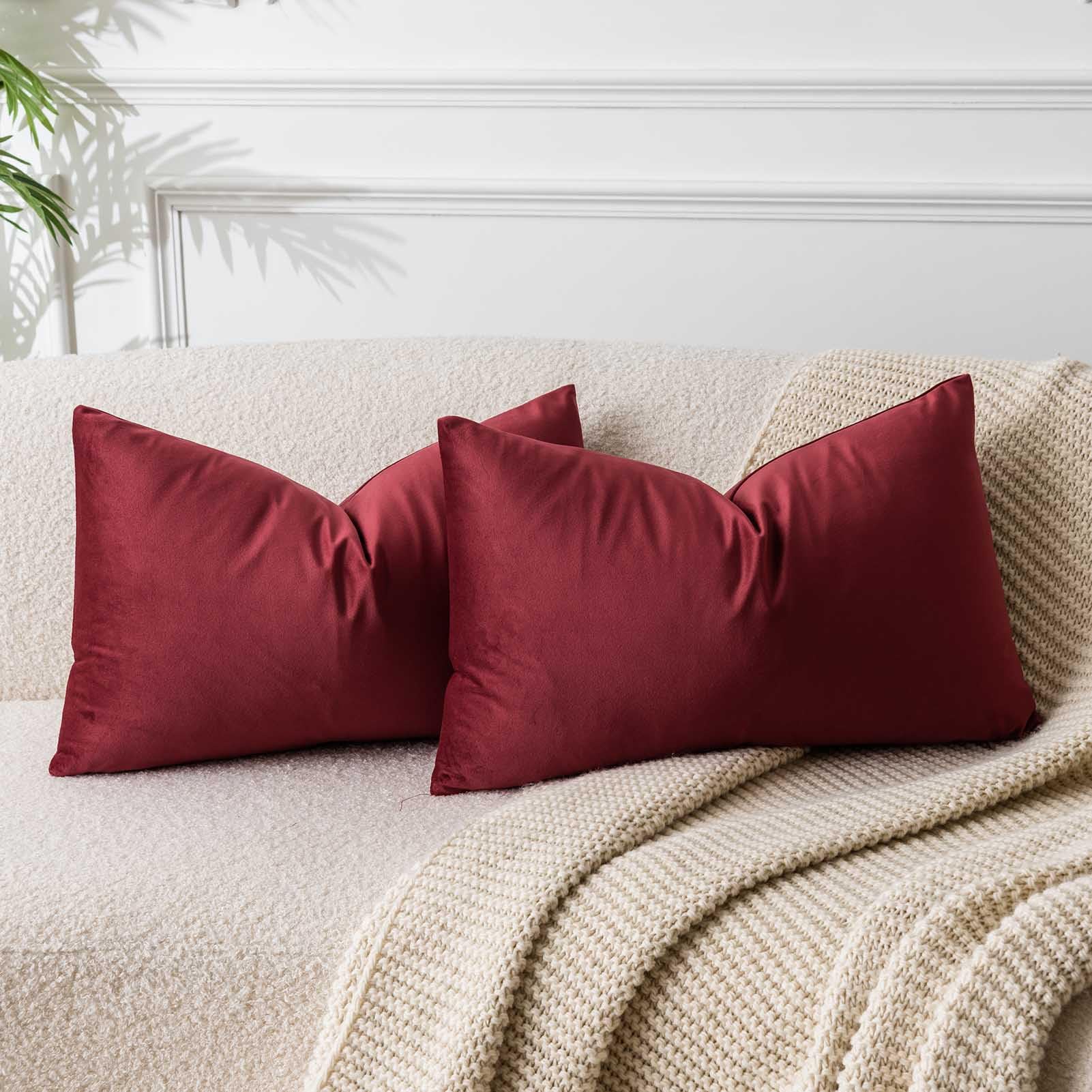 JUSPURBET Burgundy Decorative Velvet Throw Pillow Covers 16x24,Pack of 2 Luxury Soft Solid Cushion Cases for Sofa Couch Bed — image 1