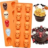 Skull Chocolate Molds, 2 Pack Halloween Skull Candy Molds 20 Cavity | Non-Stick Skulls Silicone Mold for Gummy Jelly Ice Cube 3D Cookies Cupcake Decora, Halloween Party, Pirate Birthday, Gothic