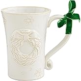 Mud Pie White Christmas Mug, Wreath, 12 oz