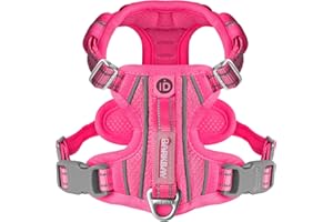 BARKBAY Dog Harness No Pull with ID Tag Pocket - Heavy Duty, Reflective, Easy Control for Large Dogs(Pink,M)