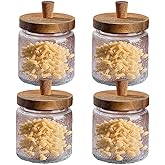 MQMCPDS Vintage Glass Jars with Airtight Wood Lids & Handles - 16.9 OZ Set of 4 - Coffee Jars,Tea Canisters,Candy Jars for Flour,Sugar- Kitchen Pantry Containers (4, Floral medallion pattern)