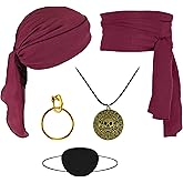 Vifcotlyp Men Pirate Costume Accessories, Pirate Accessories Set with Bandana Head Scarf Eye Patch Necklace Earring for Cosplay Party (5PCS)