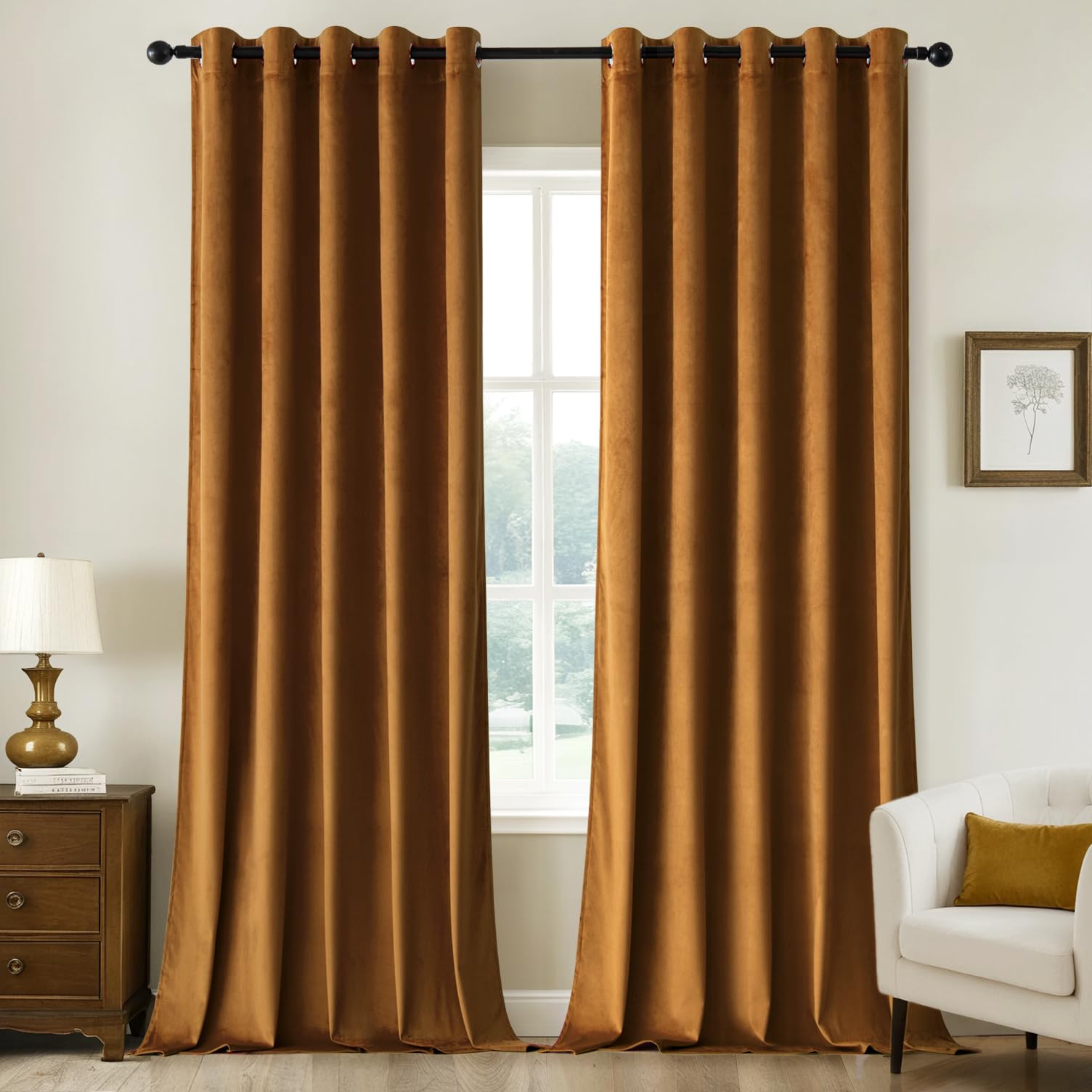 Woaboy Velvet Curtains 90 Drop Brown Curtain for Living Room Thermal Blackout for Bedroom Luxury Eyelet Drapes Super Soft Window Treatment Insulated Soundproof & Room Darkening W 66 x L 90 2 Panels