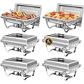IMACONE 6 Pack Chafing Dish Buffet Set, 8QT Stainless Steel Rectangular Chafers and Buffet Warmer Sets for Catering, with Food & Water Pan, Lid, Foldable Frame, Fuel Holder for Event Party Holiday