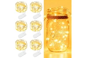 AOZOPE 6 Pack Fairy Lights Battery Operated - 7ft 20 LED Twinkle Lights Copper Wire Mini String Lights Firefly Lights for Mason Jars DIY Crafts Christmas Wedding Party Centerpiece Table Decor, Warm White