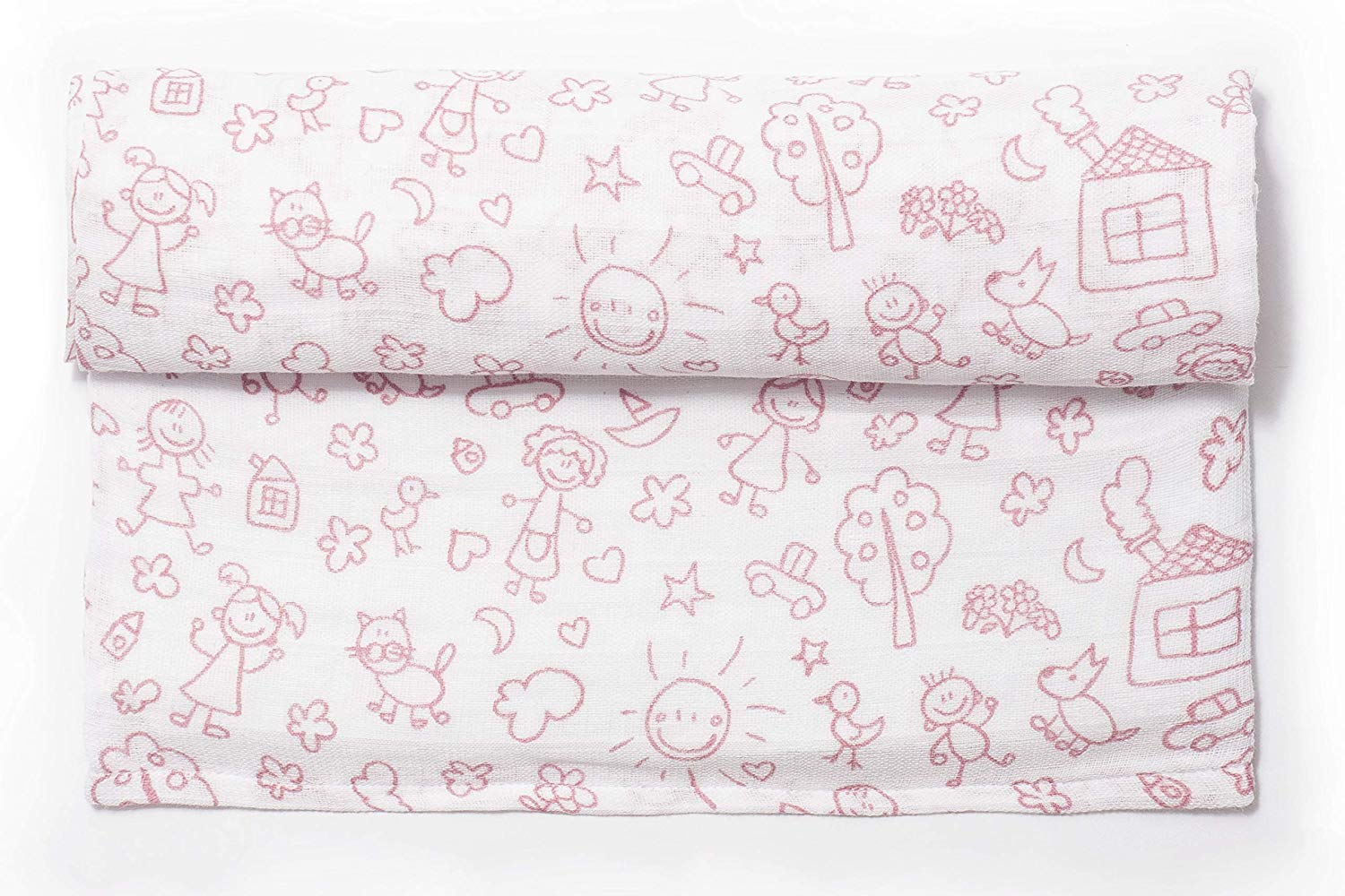 Ti TIN Muslin 100% Cotton 120 x 120 cm, Breathable, Light and Soft, Ideal for Babies 0-36 Months, Easy Wash and Dryer, Made in Spain, Children's Drawings Print Colour Pink