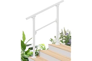 TITECK Hand Rails for Outdoor Steps, 3 Step Handrail & Deck Railing, Railings for Outdoor Steps, Metal Railing for Stairs, Stair Railing, Porch Railing Kit, 2-3 Step Wrought Iron Railing (White)