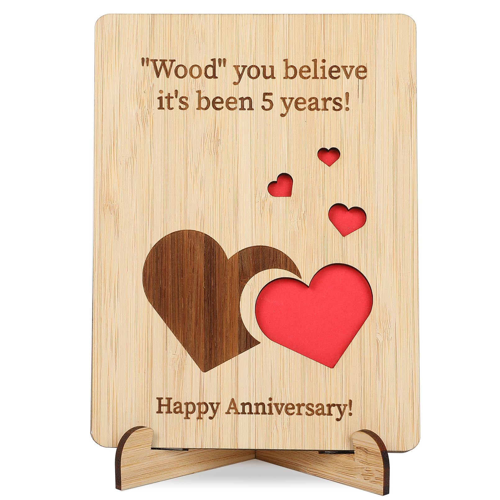 5th Wedding Anniversary Card for Wife, Husband, Wood 5th Anniversary Present, Handmade Wooden 5 Year Anniversary Card Gifts for Couple, Her, Him, Boyfriend, Girlfriend
