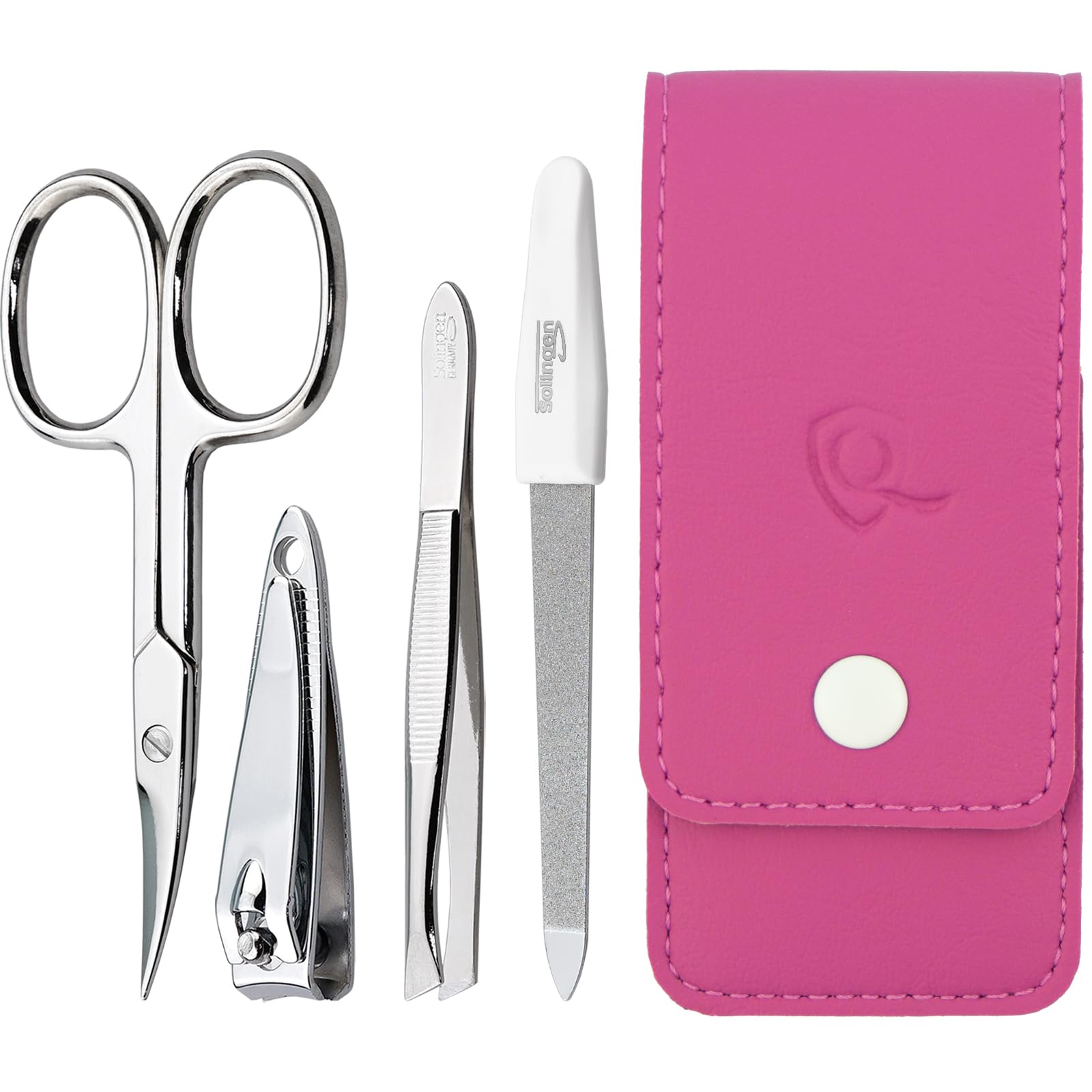 Solingen Manicure Set for Women and Men - 4-Piece Nail Kit, comprising sharp scissors, tweezers, nailclippers, and sapphire nailfile - Ideal for travelling