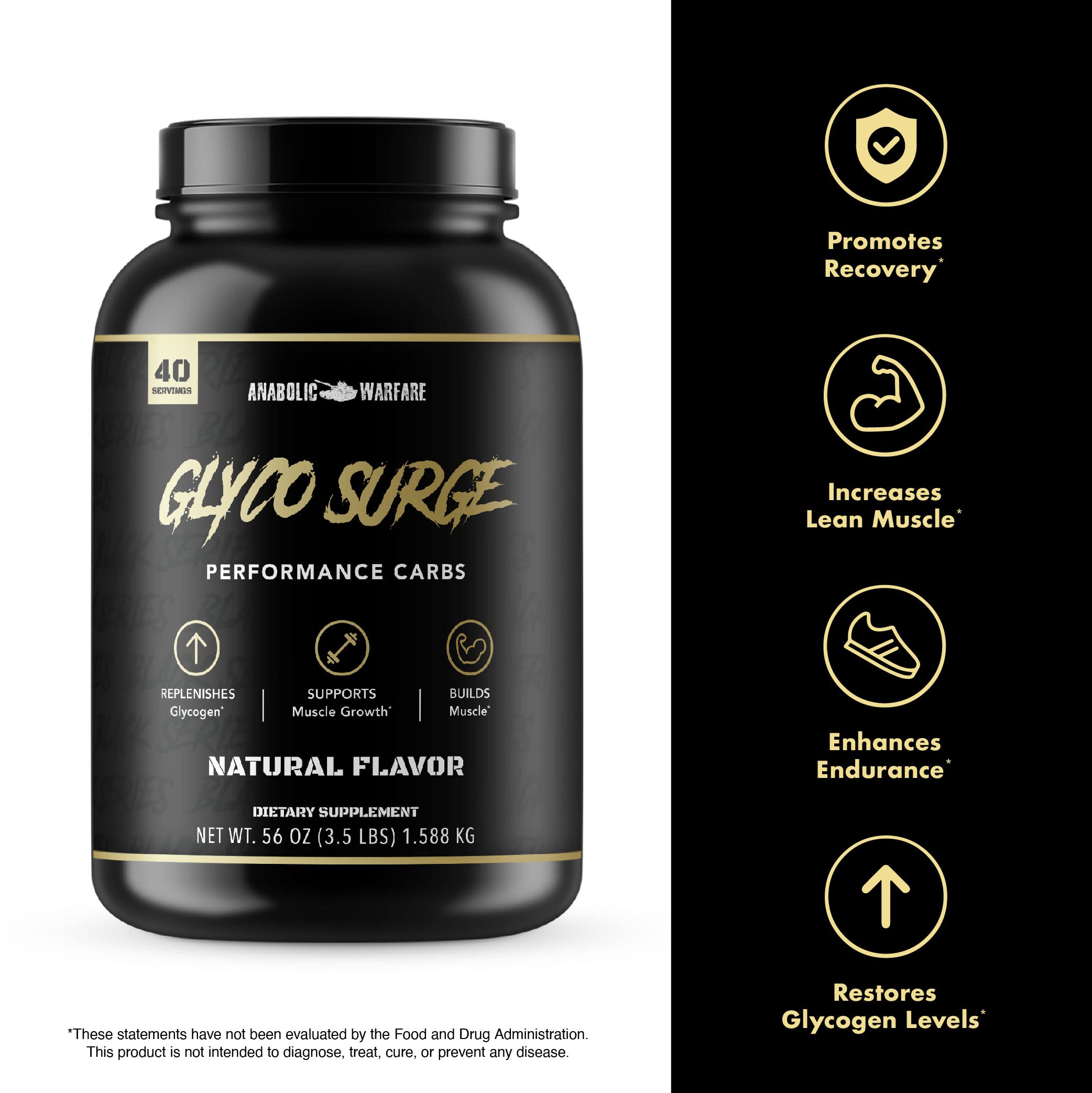 Anabolic Warfare Glyco Surge Glycogen Supplement Performance Carbs to Help Lean Muscle Growth, Post Workout Recovery and Endurance* (Natural - 40 Servings)