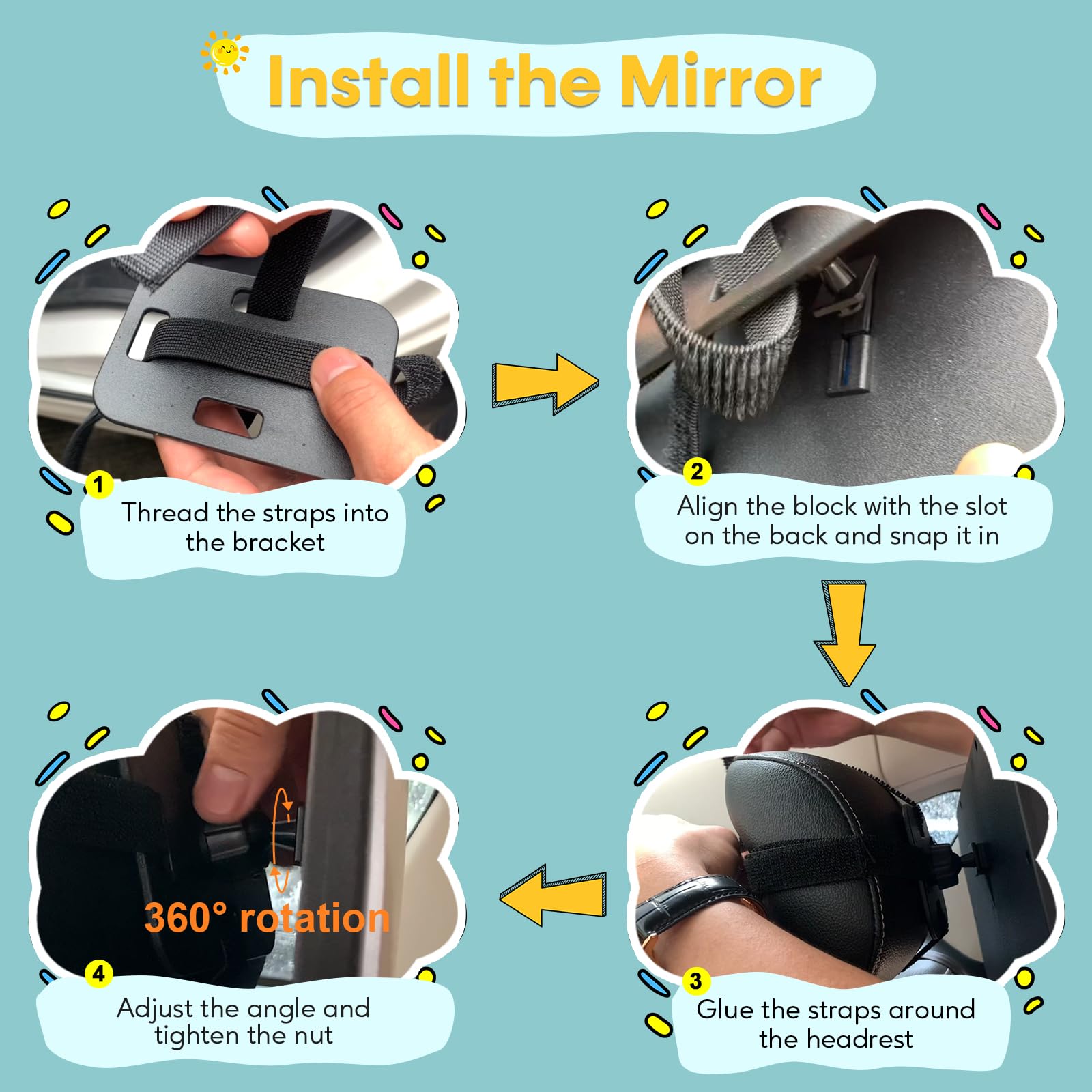 Baby Car Mirror for Rear-Facing Seat - Shatterproof & No-Shake Design,Wide-Angle View,Easy Install 360° Adjustable,Infant and Toddler Travel Essential,by AMTIFO