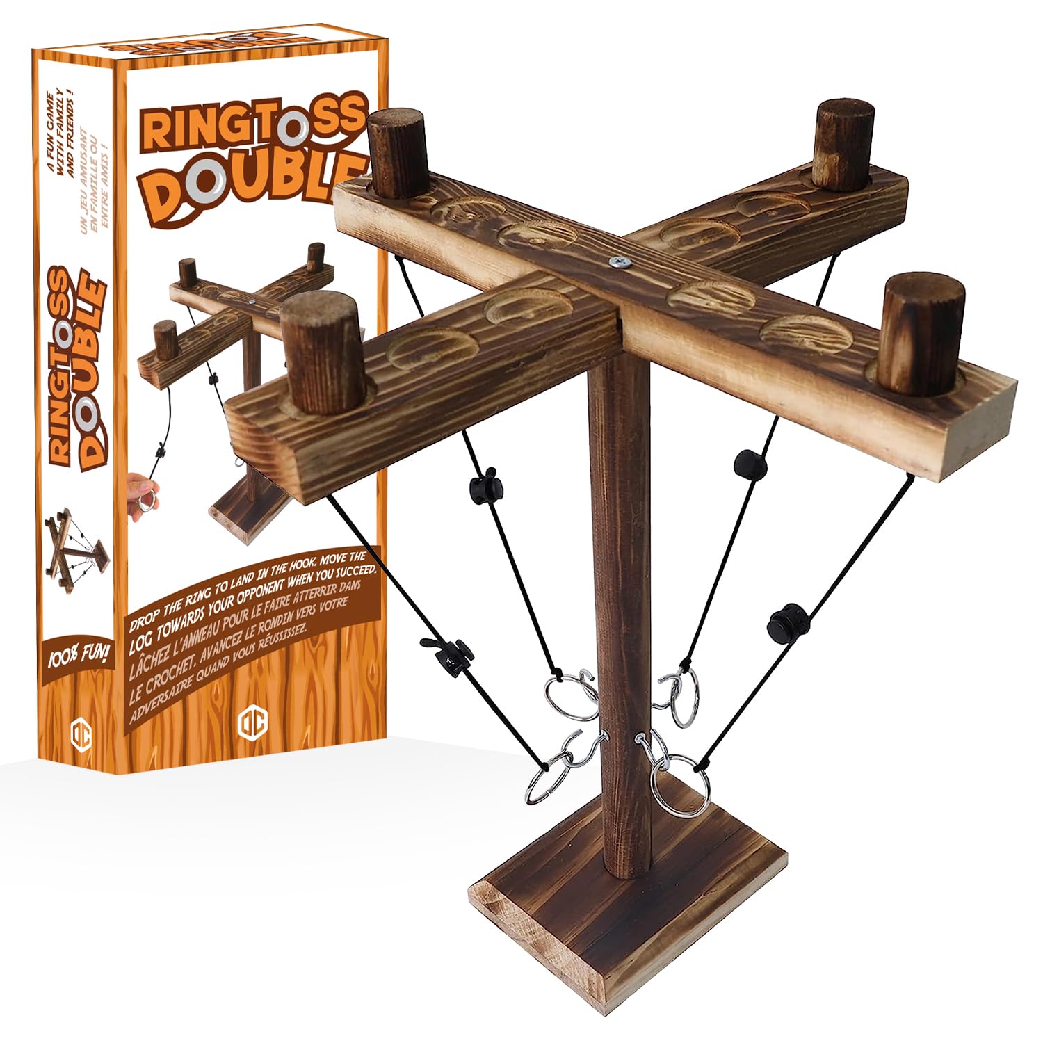 Original Cup Double Ring Toss Game for 4 Players | Wooden Skill Game | Premium Quality | Suspended Ring Th rower | Who Will Be the Fastest ? | Indoor & Outdoor | for Adults | SparkL