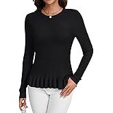 KIFOVEN Women's Long Sleeve Sweaters Crew Neck Ruffle Hem Pullover Fitted Tops