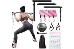 Kisnbld Pilates Bar Kit with Resistance Bands, Multifunctional Pilates Bar with 2 Set Exercise Resistance Bands, Portable Pilates Equipment for Women Home Gym Yoga Workouts