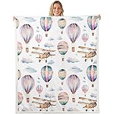 Feelyou Kids Sherpa Blanket Aircraft Hot Air Balloon Fleece Throw Blanket Cartoon Airplane Plush Fuzzy Blanket for Sofa Bed Couch 30" x 40"