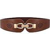 Womens Western Wide Waist Belt for Dress Vintage Stretchy Elastic Belt with Chunky Gold Buckle