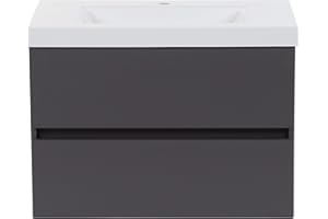 Spring Mill Cabinets Innes Floating Bathroom Vanity with 2 Drawers and White Sink Top, 30.5" W x 18.75" D x 22.25" H, Cement