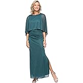 S.L. Fashions Women's Long Glitter Mesh Capelet Gown with Side Slit, Wedding Guest, Formal Dress (Petite and Regular Sizes)