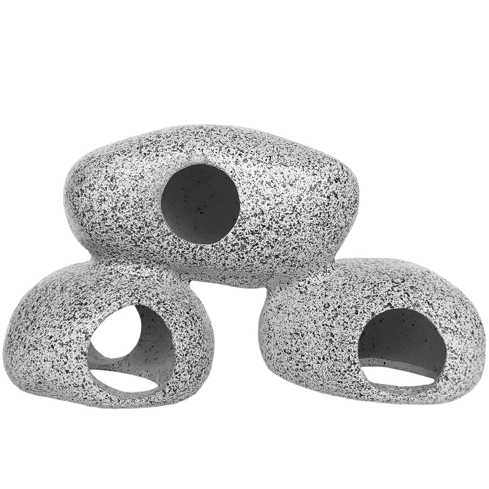 SLOCME Aquarium Rock Caves Decoration - Cichlids Rock Caves for Shrimp Cichlid Hiding Breeding Spawning, Fish Can Swim Through The Rock Hole, 3 stone