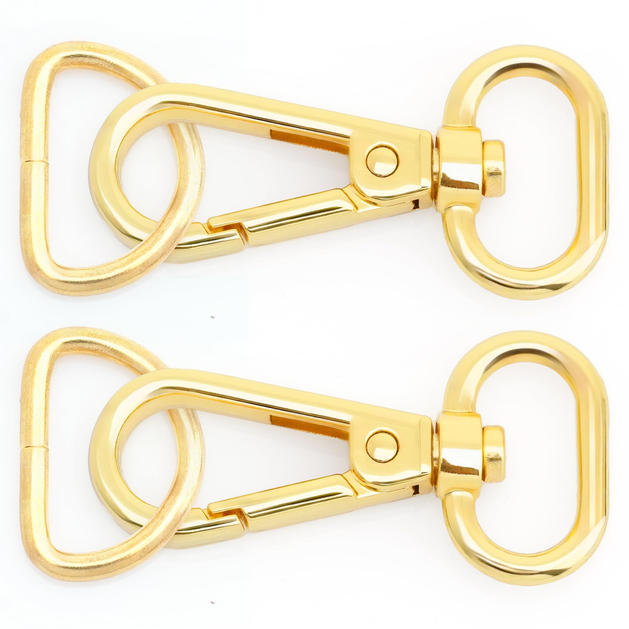 CRAFTMEMORE 2 Sets 1" Swivel Snap Hooks Lobster Clasp Push Gate Fashion Clips with 1" D Rings Bag Craft Accessories FSD2 (Gold, 1 Inch)