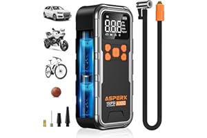 ASPERX Tire Inflator Portable Air Compressor, 150PSI Cordless Air Pump for Car Tires, 3X Faster Air inflator Tire Pump with Digital Pressure Gauge and Emergency LED Light for Motorcycle Bike Ball Car