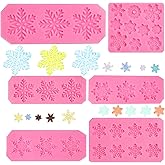 Rainmae 6 Pcs Christmas Snowflake Cake Silicone Fondant Molds, 3D Snowflake Winter Frozen Party Cupcake Topper Decorating Tools, Silicone Chocolate Candy Gum Paste Polymer Clay Epoxy Resin Mould