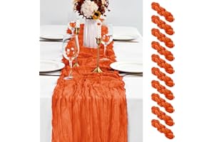 ABKLESACH 10 Pack Orange Table Runner 10Ft Cheesecloth Table Runner Boho Gauze Cheese Cloth Table Runners Romantic Long Sheer Fabric Burnt Orange Table Runners for Wedding Party Bridal Shower
