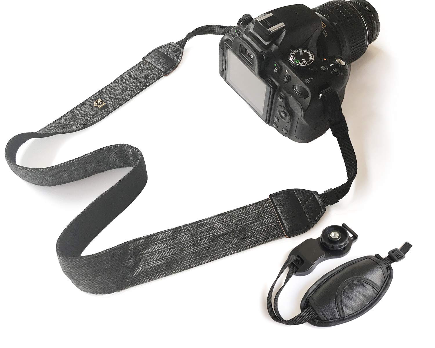 Bestele Camera Shoulder Neck Belt Strap, Soft Vintage Print Camera Straps for DSLR/SLR/Nikon/Canon/Sony/Lumix/Fujifilm/Rico/Samsung/Pentax/Olympus etc. (Black Neck Strap and Hand Grip)